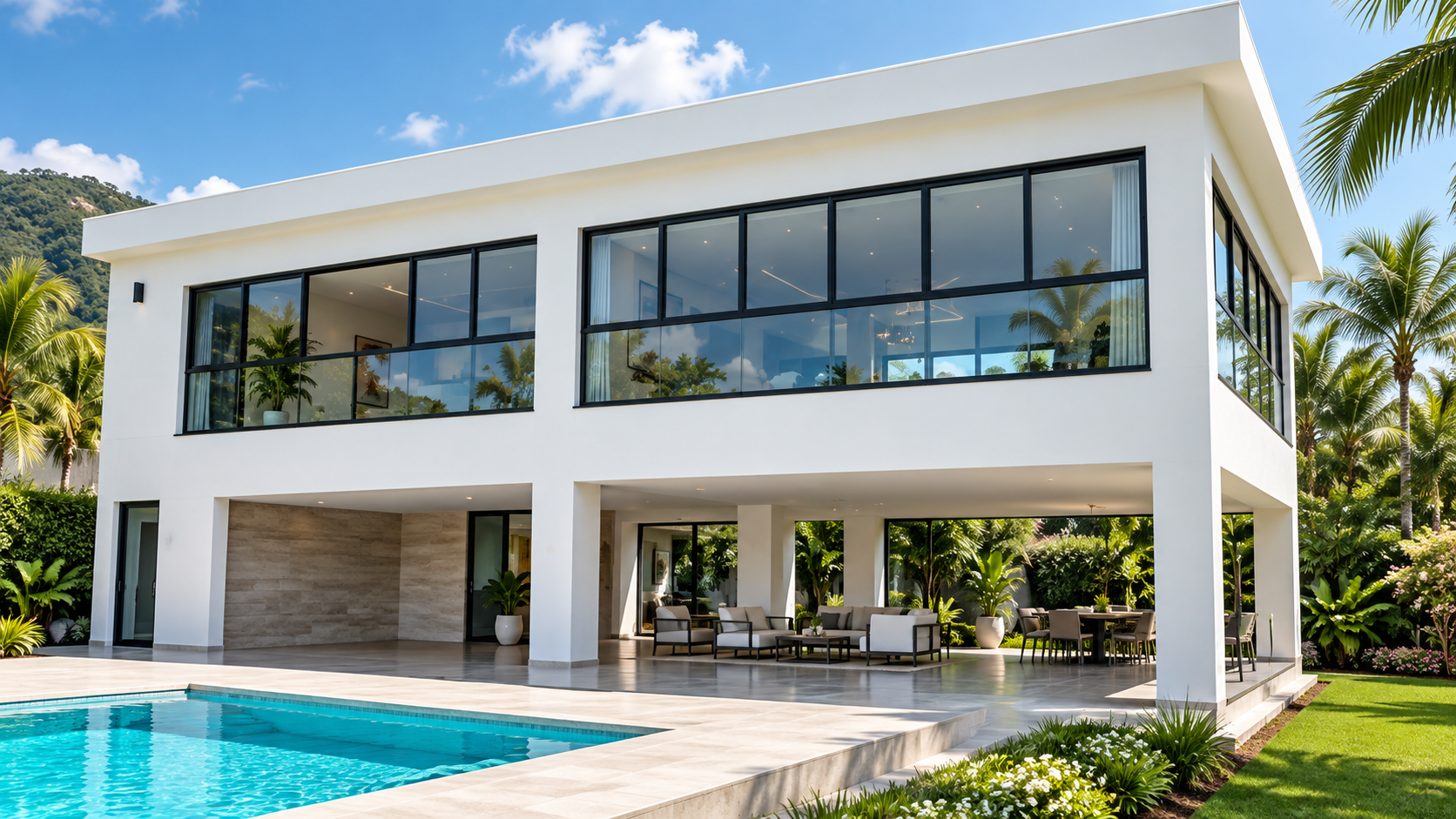 Casa moderna con amplios ventanales
